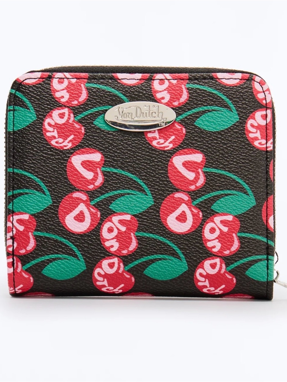 Von Dutch Black Wallet with Red Cherry Accent and Green Leaf Trim